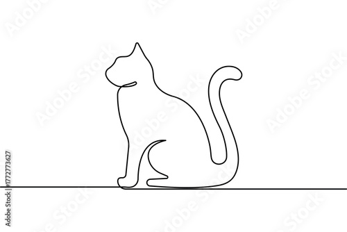 Cat continuous one line drawing minimalist style isolated outline vector illustration on white background
