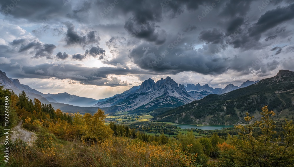 Fototapeta premium Intense storm clouds transform summer scenery in mountainous regions