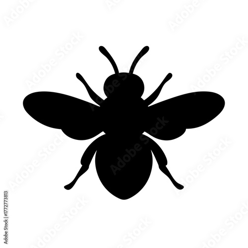 A stylized silhouette of a honeybee with wings, legs and antennae