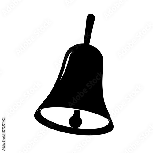 Single black silhouette of a bell illustration on a white background