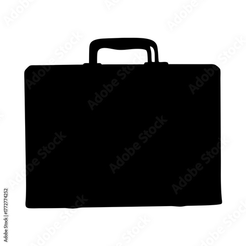 Simple black silhouette illustration of a classic briefcase with a handle