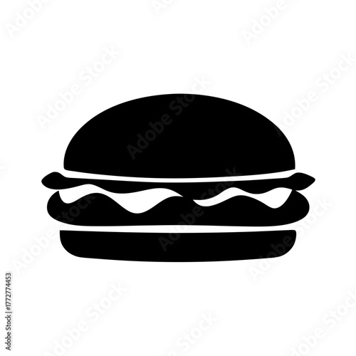 Stylized black silhouette of a burger or sandwich on white background