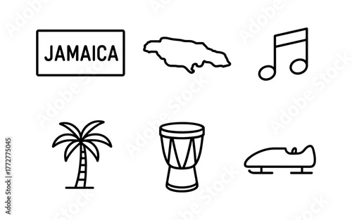 Jamaica icons: music, culture, and symbols in minimalist line art style