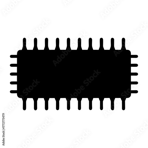 Black silhouette of microchip icon, Simple black icon representing a microchip or integrated circuit, symbolizing technology, computing, electronics, hardware, and digital innovation.  
