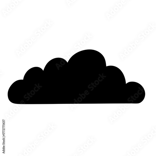 Black silhouette of cloud icon, Simple black icon of a cloud, symbolizing weather, sky, nature, overcast conditions, or digital cloud storage and connectivity.  
