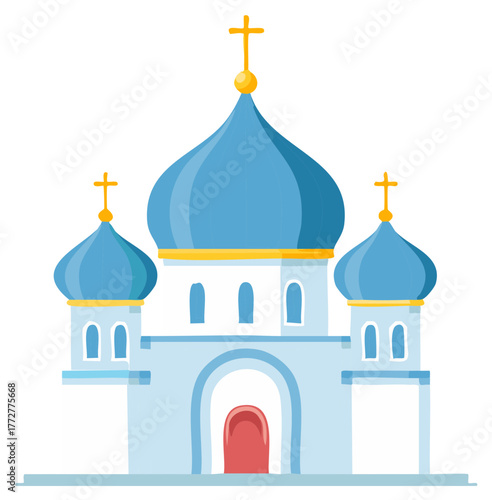 Cartoon illustration of a traditional Eastern Orthodox church.