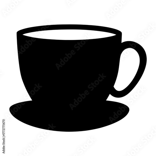 Black and white illustration of a teacup and saucer ready for drinking