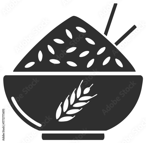 Bowl of Rice with Chopsticks and Wheat Sheaf Icon