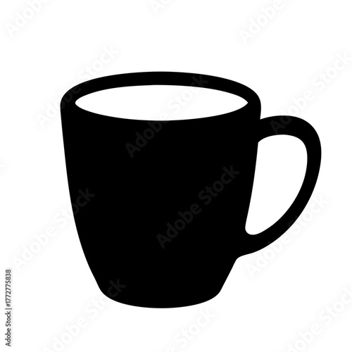 Black Silhouette Illustration of a Ceramic Coffee Mug on White Background