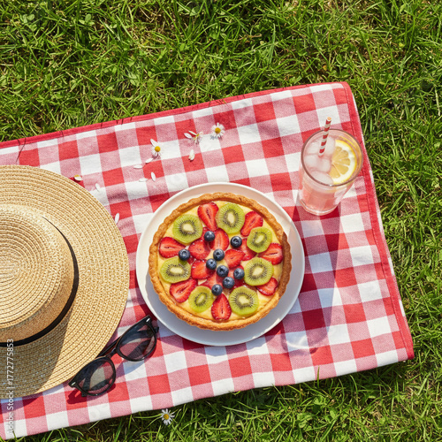 Summer Picnic with Fresh Fruit Tart and Lemonade