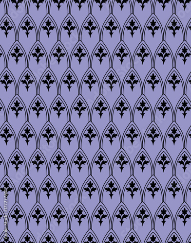Lavender Gothic Pattern with Black Fleur-de-Lis Motifs