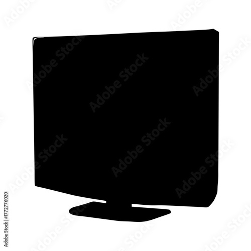 Monochrome depiction of a modern flat screen television with sturdy base