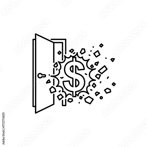 Dollar Sign Bursting Through Open Doorway Financial Opportunity.