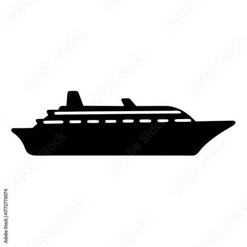 Black Silhouette of a Cruise Ship Sailing on the Ocean Water Surface