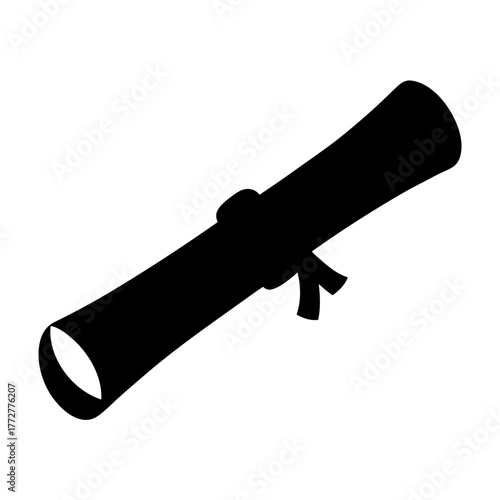 Silhouette of a rolled up diploma with ribbon tied around it tightly