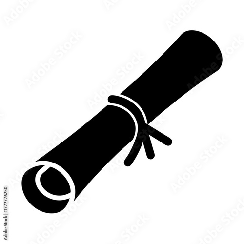 Black and white scroll icon for document, diploma or achievement award