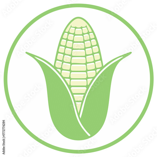 Fresh Corncob Icon Simple Vector Illustration Agriculture Crop Corn Kernel Circle Green Frame
