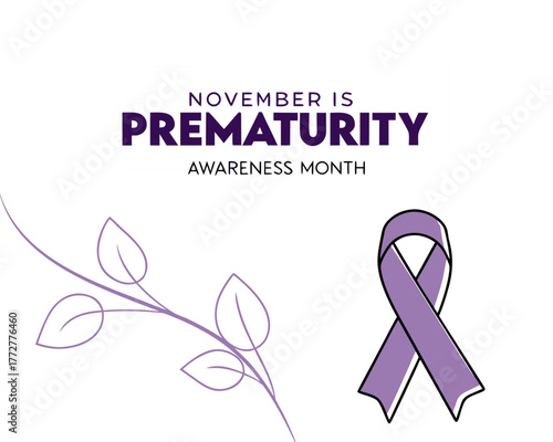 Prematurity Awareness Month in November A Purple Ribbon and Leafy Branch Symbolize Support and Hope