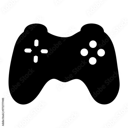 A black and white illustration of a simple classic game controller