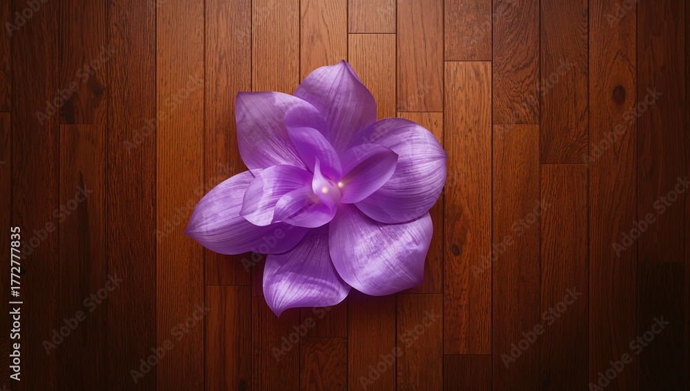 Naklejka premium Wooden floor backdrop featuring a violet abstract blossom