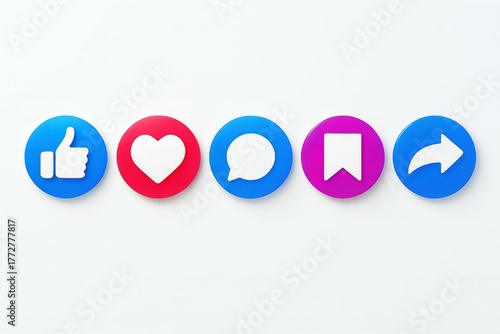 Collection of social media icons including like heart comment bookmark and share on a white background