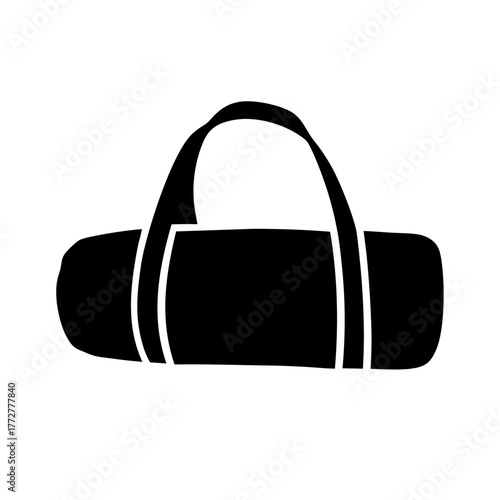 Simple graphic illustration of a black duffel bag on a white background