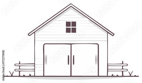 Simple Farm Shed Illustration with Doors and Window Ideal for Agricultural or Barn Themed Designs