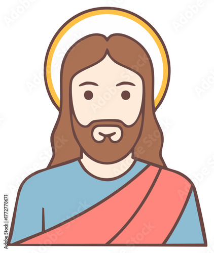 Illustration of a cartoon Jesus character with a halo, wearing a robe
