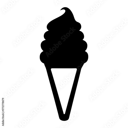 Simple Black and White Ice Cream Cone with Swirls of Deliciousness