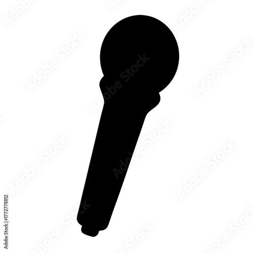 Simple solid black silhouette of a microphone for speaking or singing vocals