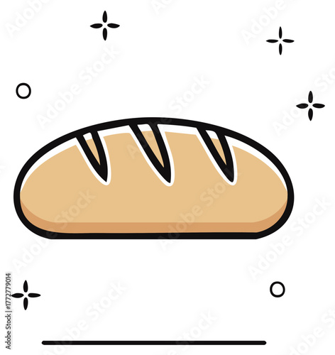 Cartoon Illustration of a Loaf of Bread with Decorative Elements