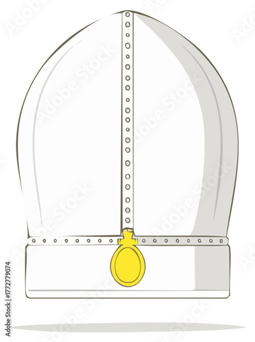 White Miter Religious Ceremonial Headgear with Golden Medallion