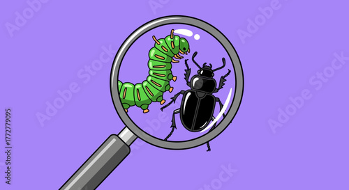 Intricate examination of insects under magnifying glass reveals the tiny world