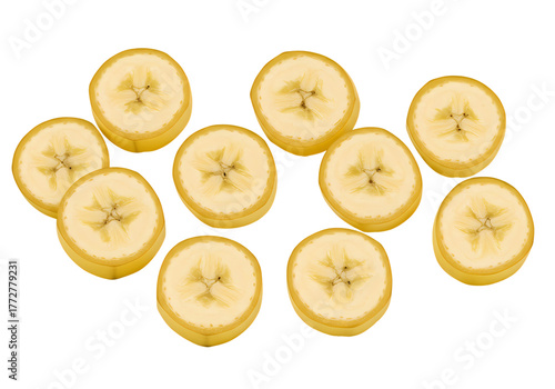 Banana Slices Fresh Healthy Fruit on white background