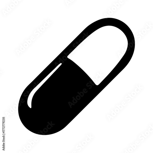 Simple and Clean Black and White Capsule Pill Illustration Isolated on White