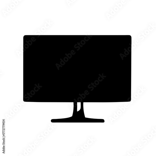 Black silhouette of a computer monitor on a white background image