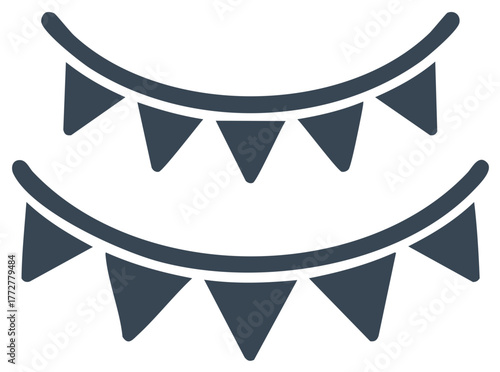 Festive bunting flag garlands, simple vector icon for party and event decoration.