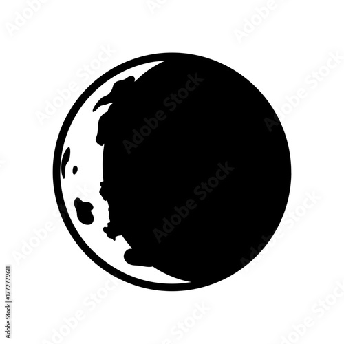 Stylized Black and White Lunar Phase Depicting a Partially Illuminated Moon