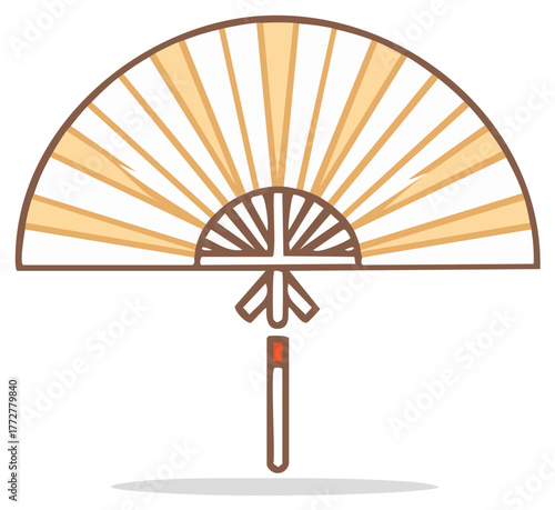 Stylized traditional folding hand fan illustration with radiating segments and decorative tassel