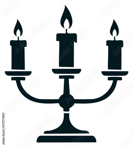 Vintage three-arm candelabra with burning candles silhouette icon