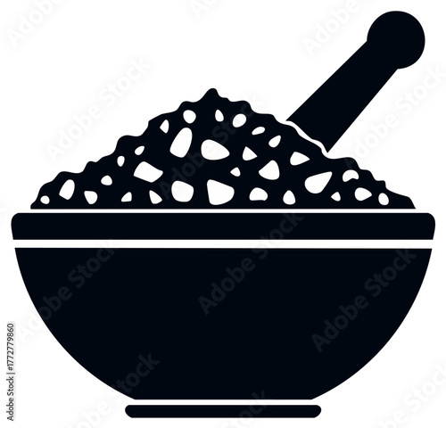 Mortar and Pestle with Herbs, Spices, or Ingredients for Cooking
