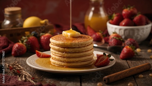 Stack of pancakes topped wi...