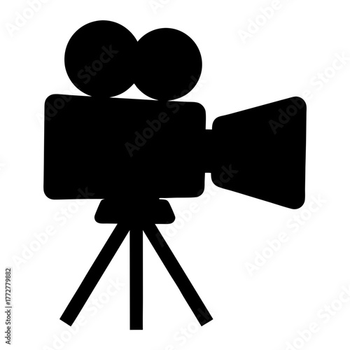 Black silhouette of a vintage movie camera on a tripod stand device
