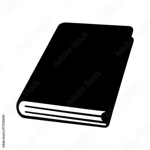 A solid black book icon against a white background at an angle