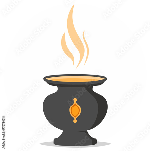Magic potion brewing in a black witch cauldron with steam vector illustration