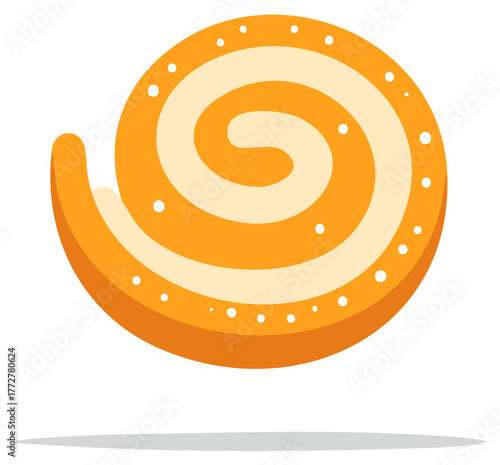 Vector Illustration of Swirl Rolled Cookie or Cake, Orange and Cream Colored Sweet Treat