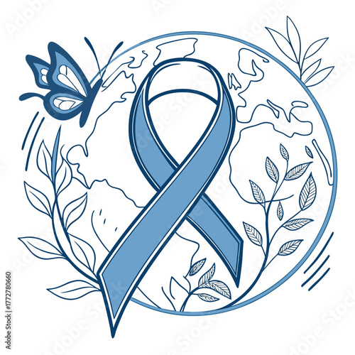 Awareness Ribbon with Globe and Butterfly for Disease Support