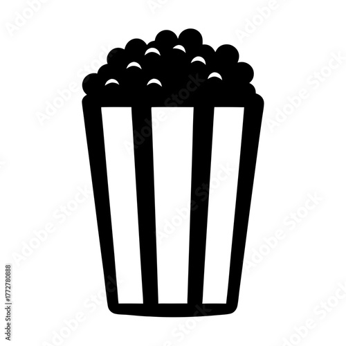 Black and white icon of a large bucket of freshly popped popcorn
