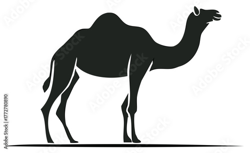 Dromedary camel black silhouette simple desert animal symbol vector illustration