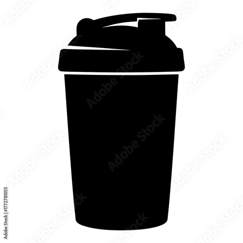 Black and white protein shaker bottle silhouette for fitness supplements